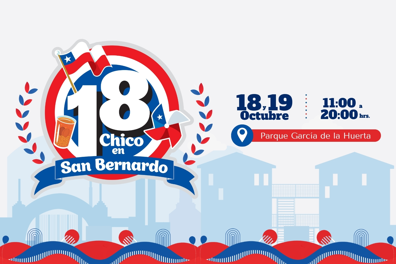 Afiche oficial del evento “18 Chico” de San Bernardo 2025 con información de fechas, lugar y actividades.