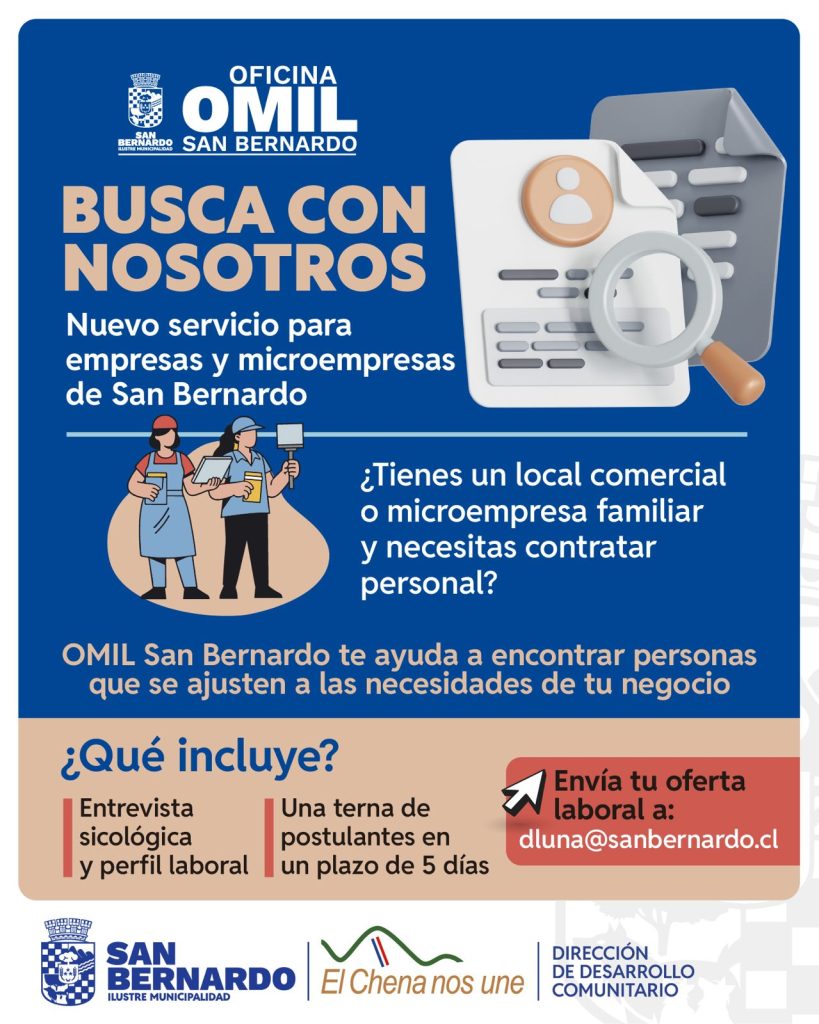 OMIL San Bernardo ofrece servicio de selección de personal para locales comerciales y microempresas.